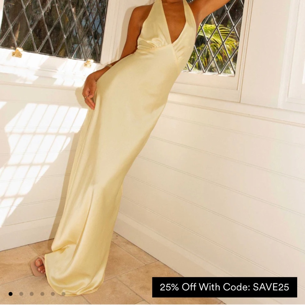 Peppermayo Exclusive - Heavy Hearted Satin Maxi Dress lemon